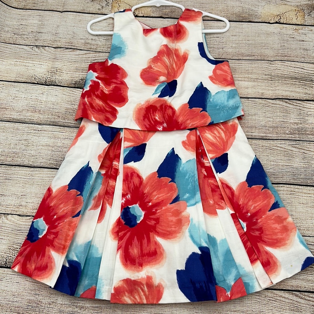 Janie and Jack Peach Pink and Blue Flowered Dress Size 4